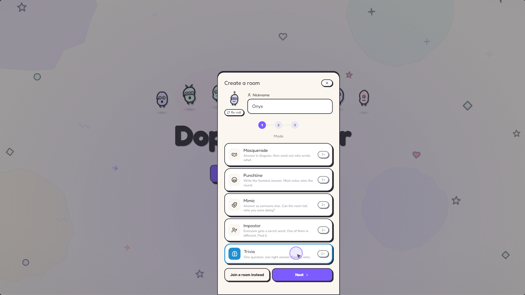 Lobby creation form.